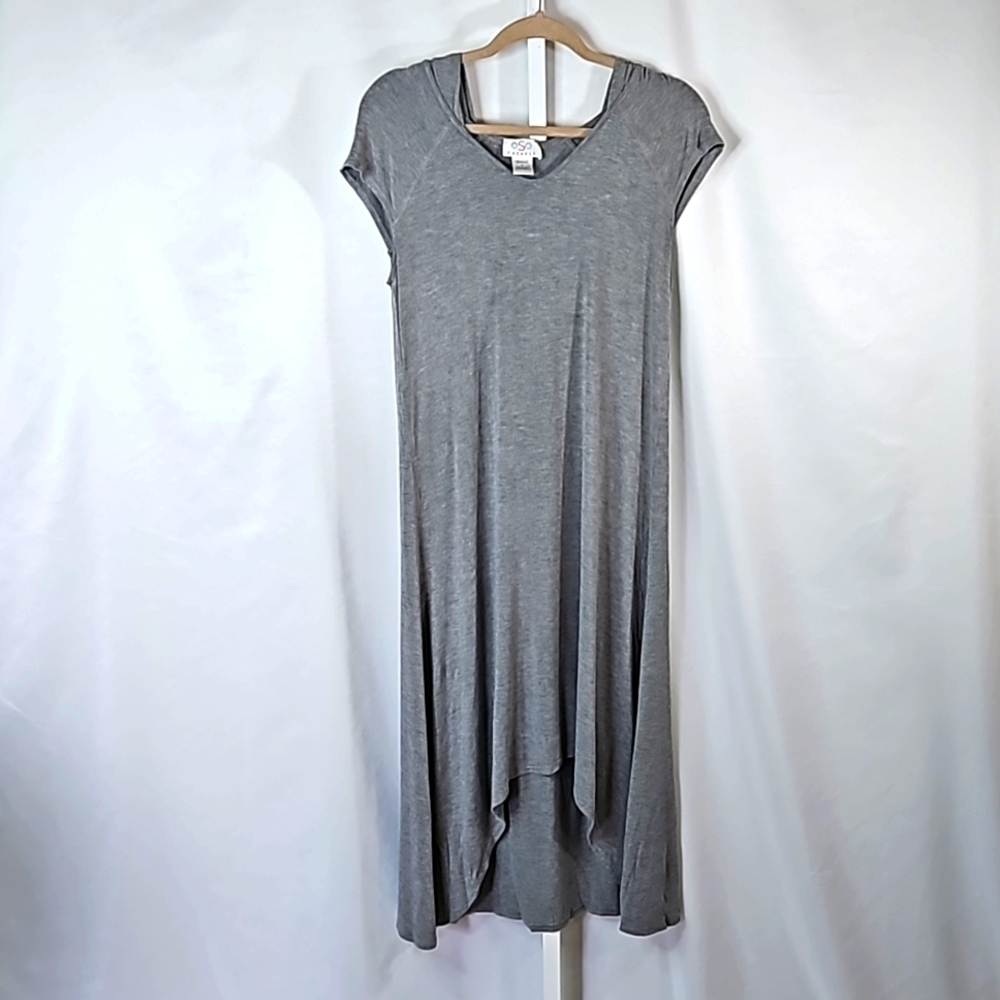 OSO CASUALS Gray Tee-shirt Dress with Hoodie Size Large